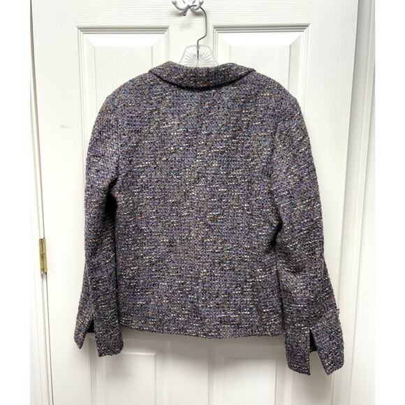 Vintage LIZ Wool Tweed Blazer Blue Brown Weaved Lined Short Women's Size 10 - Picture 2 of 6